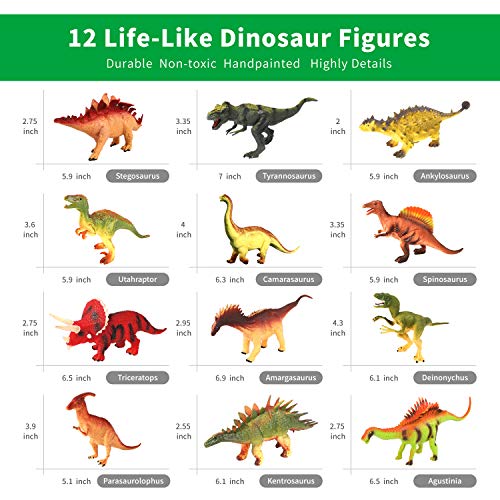 Olefun Dinosaur Toys for 3 Years Old & Up - Dinosaur Sound Book & 12 Realistic Looking Dinosaurs Figures Including T-Rex, Triceratops, Utahraptor, for Kids, Boys and Girls Olefun Dinosaur Toys for 3 Years Old & Up - Dinosaur Sound Book & 12 Realistic Looking Dinosaurs Figures Including T-Rex, Triceratops, Utahraptor, for Kids, Boys and Girls